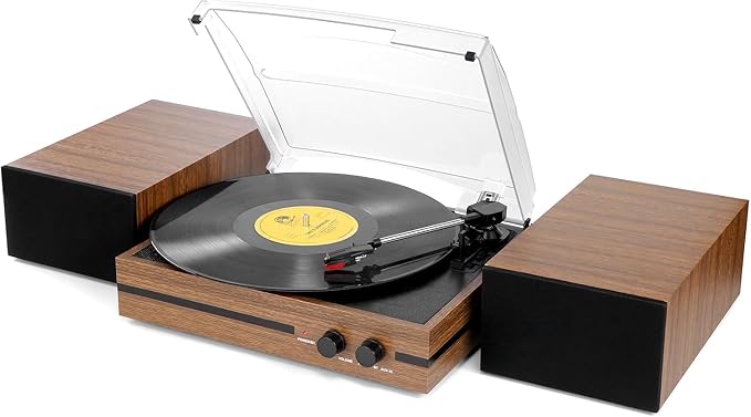 Vinyl Record Player with Dual Stereo Bookshelf Speakers Vintage Belt Drive Bluetooth Turntable with External Speakers,Convert Vinyl to MP3,LP Players AUX Headphone Input RCA Out