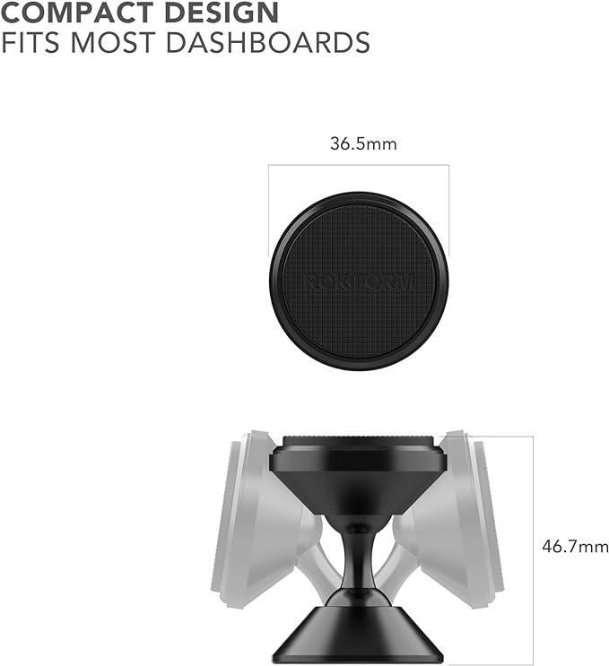 Rokform - Adjustable Magnetic Car Mount, 360 Degree Swivel with 3M VHB Tape, Cell Phone Holder, Aluminum Dashboard Phone Mount Stand for Truck Car & Van (Black)