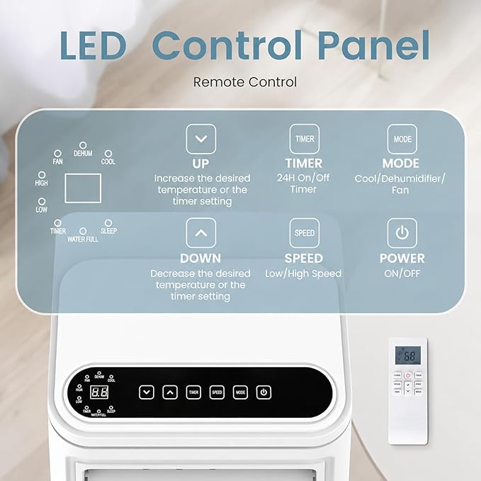Electactic 8050 BTUs Portable Air Conditioners for Room up to 400 Sq. Ft, Air Conditioners Portable with Cool/Fan/Dry/Sleep Mode, 24H Timer, Remote Control, Window Kit