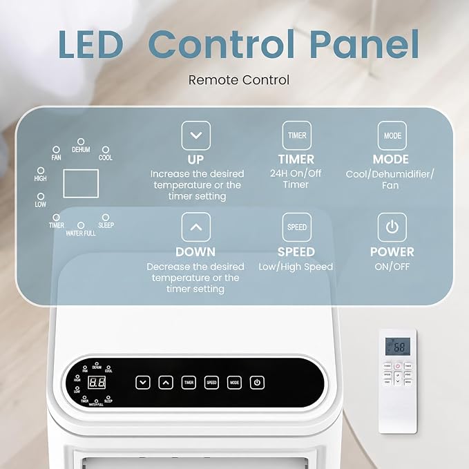 Electactic 10000 BTUs Portable Air Conditioners for Room up to 450 Sq. Ft, Air Conditioners Portable with Cool/Fan/Dry/Sleep Mode, 24H Timer, Remote Control, Window Kit
