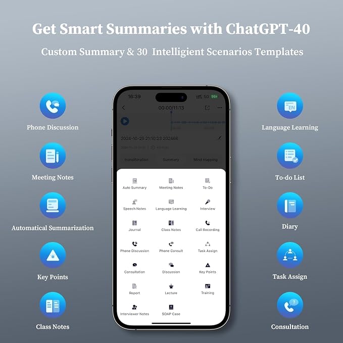 AI Voice Recorder: 64GB with Free Transcription & AI Summary, APP & Web Control, 121 Languages, Wireless Charging for Meetings