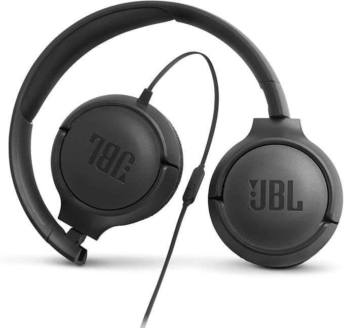 JBL Tune 500 - Wired on-ear headphones, JBL Pure Bass Sound, 1-button remote/mic, Tangle-free flat cable, Lightweight and foldable design, Ask Siri or Google Now (Black)