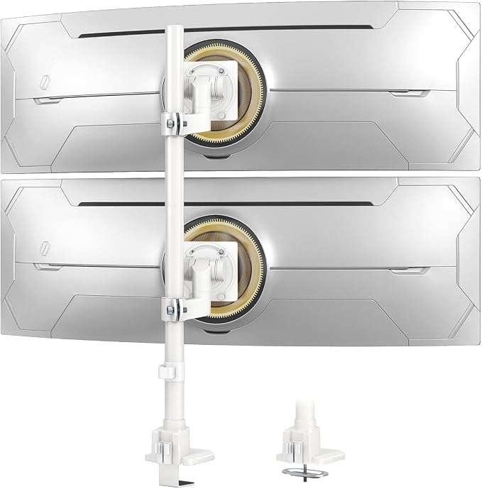 Dual Monitor-Arm Heavy Duty Ultrawide - 24-57 inch Vertical Dual Monitor Mount, Adjustable Stacked Double Monitor Desk Mount Stand, Max Load 59.4 lbs (per Arm), VESA 75/100 mm, White