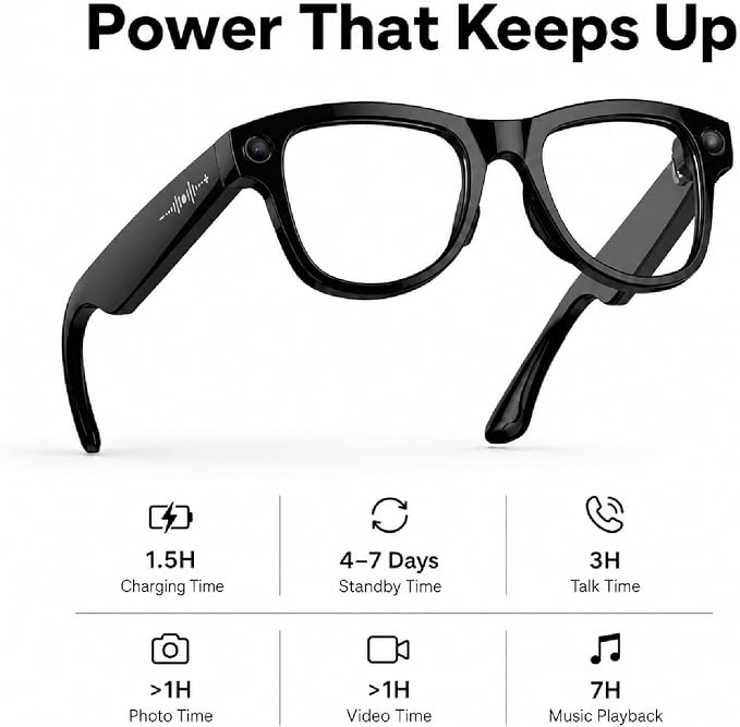 AI Smart Glasses - 8MP Camera with 1200P POV Video Recording - Real-Time Translation Wearable Assistant for Travel and Meetings - Anti-Blue Light Lenses, Black Frame