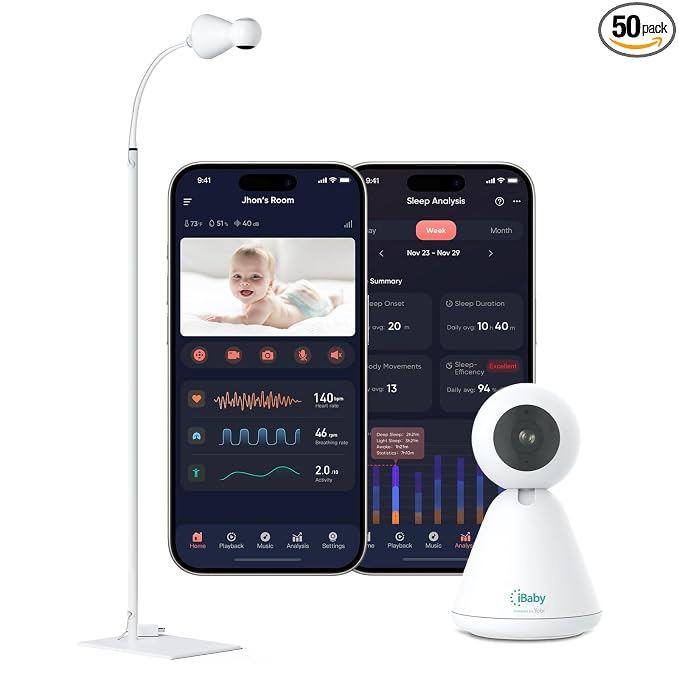 iBaby i20 Contactless Baby Monitor: Track Live Health Data, Sleep, Movement - Wellness Baby Monitor with Floor Stand - 1080p WiFi Camera, Night Vision, 2-Way Audio, Cry and Safety Alerts