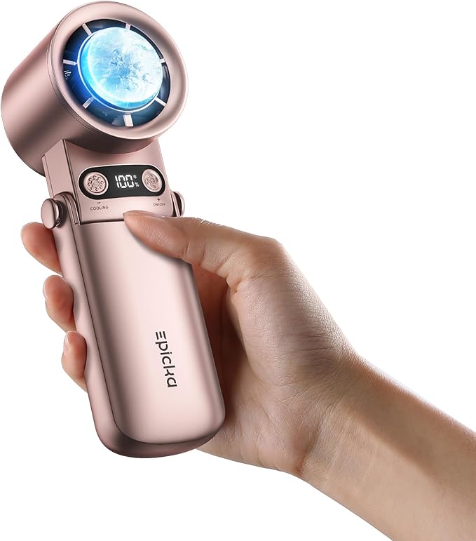 EPICKA Portable Handheld Fan with Ice Cooler - 25H Runtime, Rechargeable 6800mAh Personal Turbo Fan with Power Bank, Fast Charging, 0-100 Speed, Gifts for Women, Summer Travel Essentials, Rose Gold