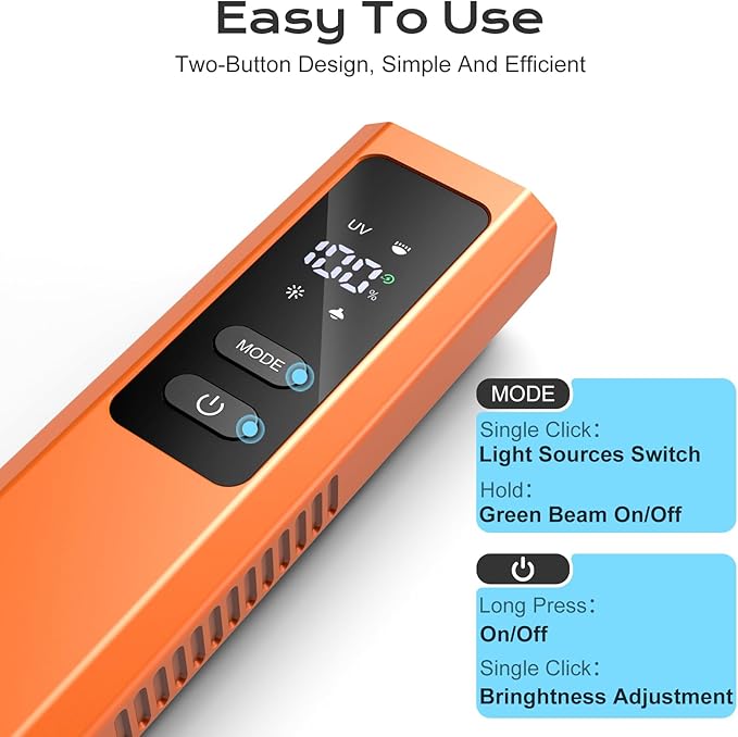 EDC Flashlight 4 in 1 Pocket Magnetic Slim Flat Flashlight High Lumens Work Light with Green Beam & UV Light & Warning Light Combo EDC Rechargeable LT-010 (Orange Color)