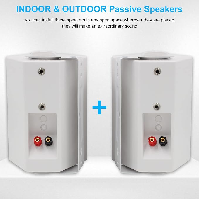 Herdio 4 Inches Passive Indoor Outdoor Speakers Waterproof Wired 200 Watt with Powerful Bass,Wall Mount Speakers for Patio Garage Covered Deck