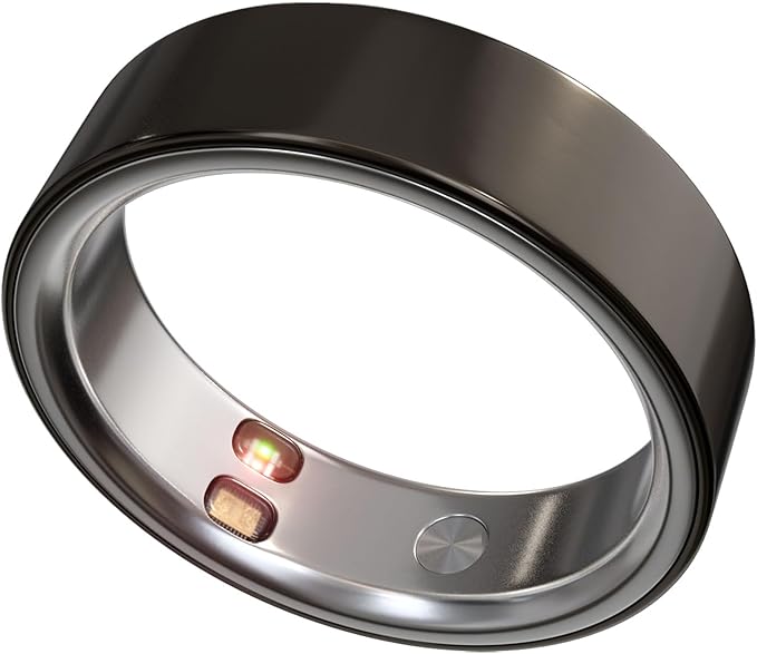 Smart Ring Health Tracker 5ATM Waterproof Sport Ring Exclusive Vibration Alerts Titanium Blood Oxygen/Sleep/Emotional Management Women Cycle Prediction Compatible with iOS/Android Dark Stealth 7.5
