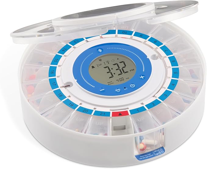 LiveFine Smart Pill Dispenser with WiFi & App, Removable Cups, 21 Compartments, 9 Dosage Rings, Alarm Reminder, LCD Display, Sound & Light Alerts for Vitamins, Supplements, Medications & Seniors