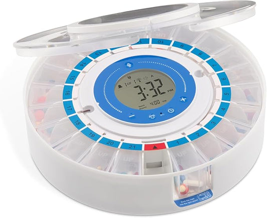 LiveFine Smart Pill Dispenser with WiFi & App, Removable Cups, 21 Compartments, 9 Dosage Rings, Alarm Reminder, LCD Display, Sound & Light Alerts for Vitamins, Supplements, Medications & Seniors