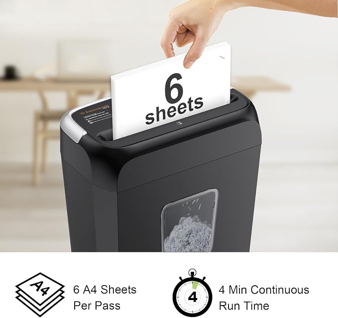 Bonsaii Paper Shredder for Home Use, 3.4 Gal Wastebasket, 6 Sheet Crosscut Paper Credit Cards, Staples, and Clips Shredder for Home Office Use, Portable Handle Design (C237-B New Version)