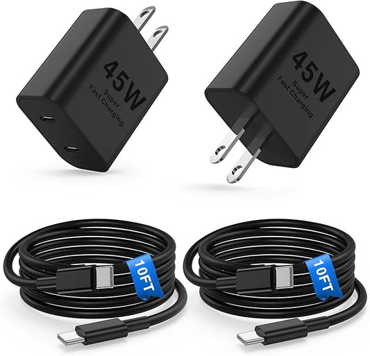 45W USB C iPhone 17 16 15 Fast Charger Block/10ft Type C to C Cable Cord Long, Wall Charging Plug Adapter Cube Brick for Apple iPhone 17 Pro Max/17 Air/16 Pro Max/16/15 Pro/15 Plus/iPad/Samsung Galaxy