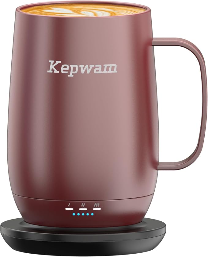 Kepwam Smart Heated Coffee Mug T2-Plus, 20oz Rechargeable Self Heating Coffee Mug with 8-Hour Battery & Temp Control, Perfect Coffee Warmer Gift for Men Women