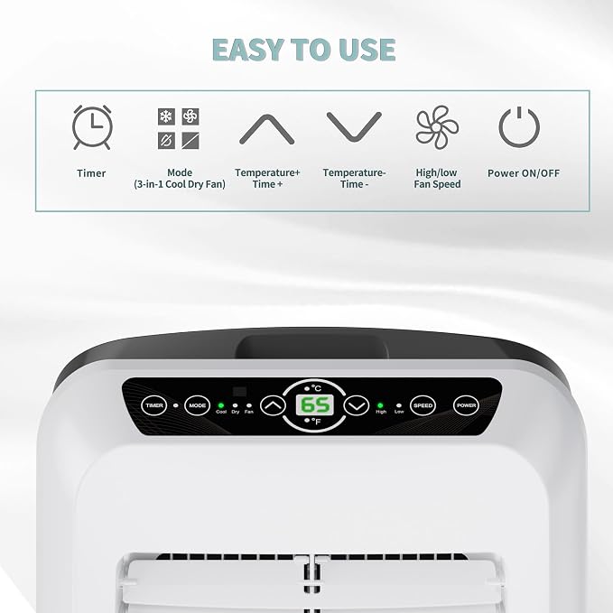 Shinco 8,000 BTU Portable Air Conditioner - 3-in-1 Cool/Dehumidifier/Fan for Rooms Up to 350 sq.ft, Remote Control & 24H Timer, Compact AC Unit for Bedroom/Office