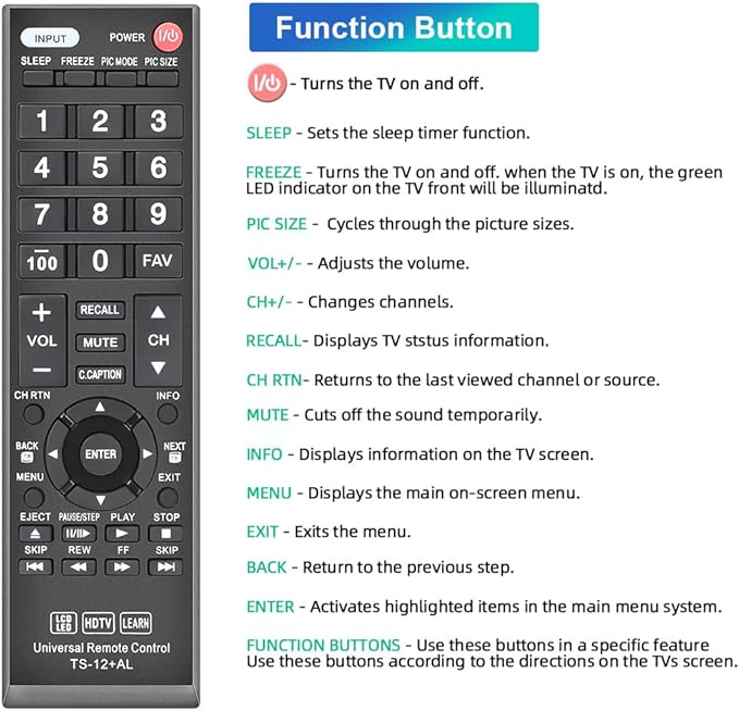 Gvirtue Universal Remote Control Compatible Replacement for Toshiba TV/ HDTV/ LCD/ LED, CT-90325 CT-90326 CT-90329 CT-8037 CT-90302 CT-90275 CT-90 CT-90366