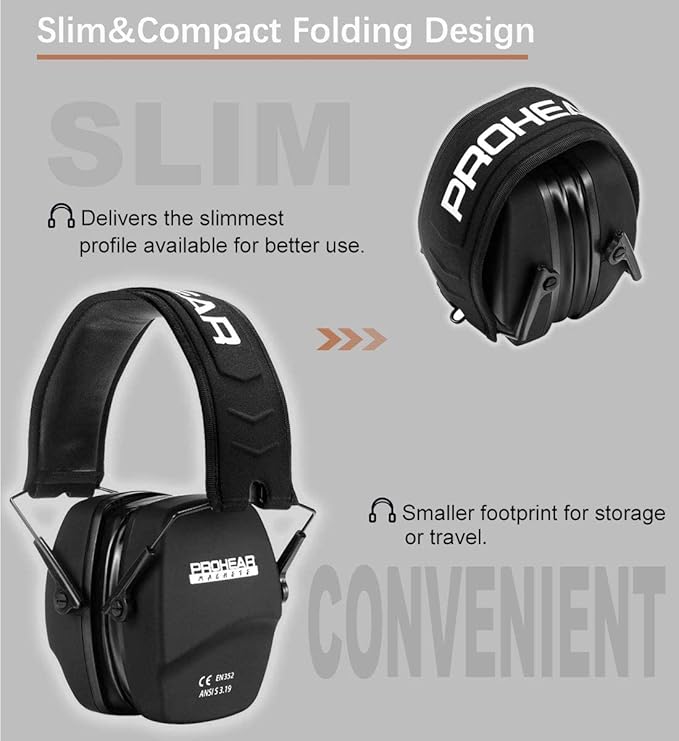 PROHEAR Ear Protection Safety Earmuffs for Shooting Noise Reduction Slim Hearing Protector