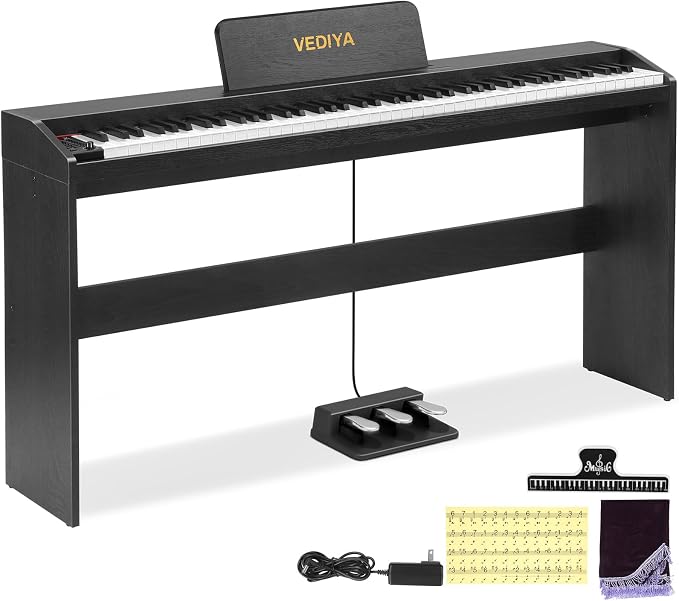 Digital Piano Keyboard 88 key,Semi-Weighted Electric Piano,Full Size Acoustic Piano for Beginners with Pedal, USB-MIDI Compatibility (Black)