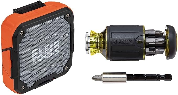 Klein Tools Bluetooth Speaker with Magnetic Strip and Hook Adjustable Length Stubby Screwdriver