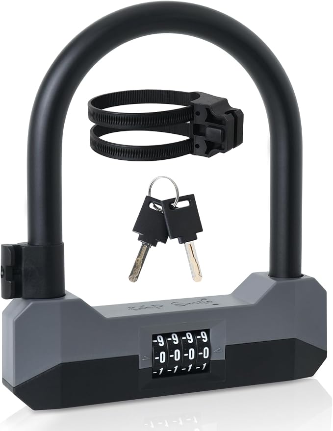 Bike Locks Heavy Duty Anti Theft,Combo Bike U Lock with 2 Keys,18mm Shackle,4-Digit Resettable Combination Bicycle Lock with Sturdy Mounting Bracket for EBike Electric Scooter Motorcycle