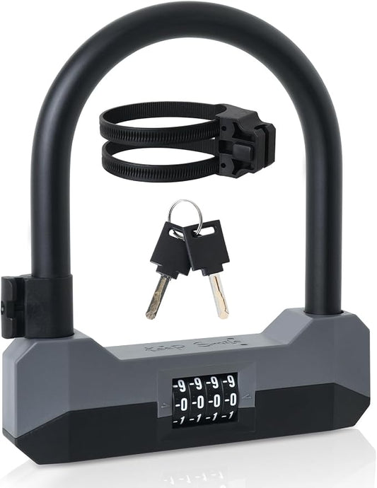 Bike Locks Heavy Duty Anti Theft,Combo Bike U Lock with 2 Keys,18mm Shackle,4-Digit Resettable Combination Bicycle Lock with Sturdy Mounting Bracket for EBike Electric Scooter Motorcycle