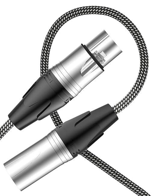 10 ft XLR Mic Cable, Braided XLR Male to Female, 3 Pin Low Noise Shielded, Compatible with Microphone, Speaker Systems, Recording Studio