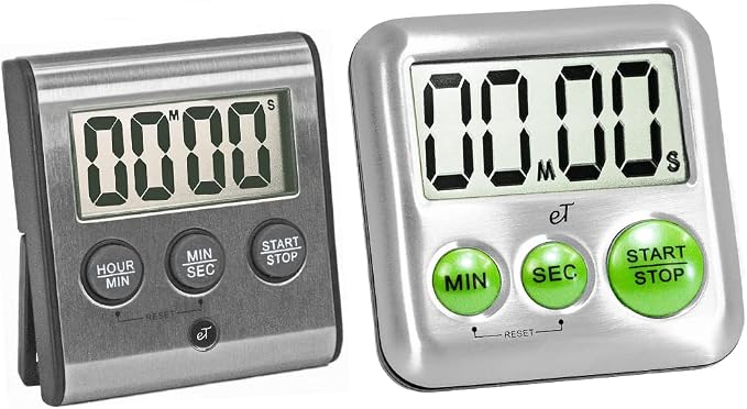 eTradewinds Elegant Digital Kitchen Timers 2 Pack Bundle Featuring Stainless Steel Models eT-78 and Model eT-25, Auto Shutoff Auto Memory