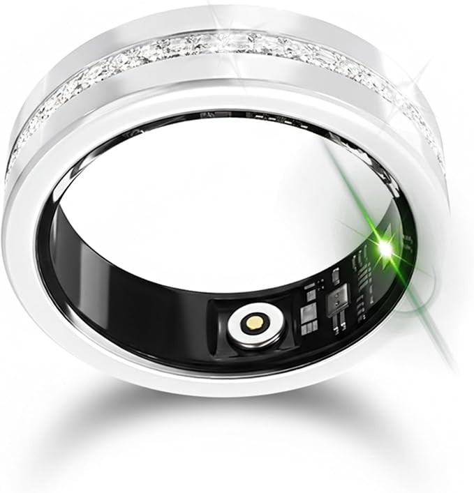Diamond Smart Ring for Women, Fitness & Vital Signs Monitoring, Sleep Tracker, Remote Photography, No Subscription, Ladies Gift, iOS & Android(Silver,9#)