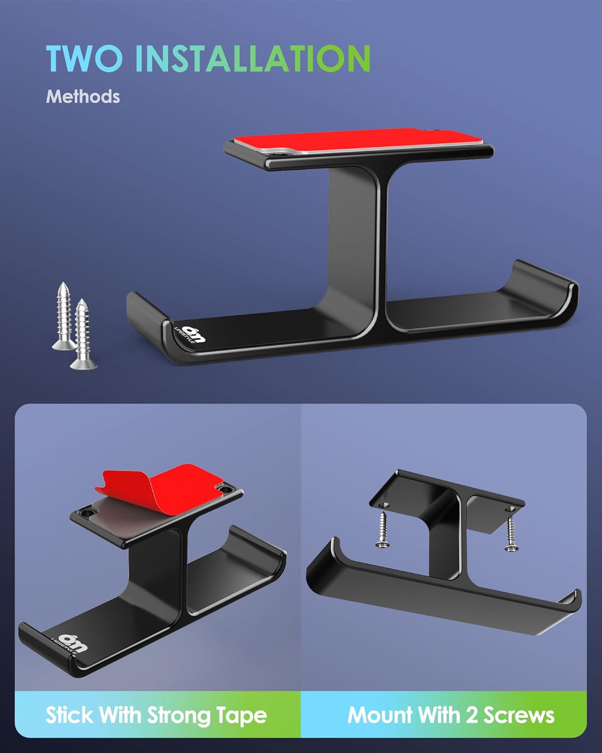 All Aluminum Headset & Headphone Stand Hanger Under Desk Headphone Holder Hook with Strong Adhesive & Screws, Desk Accessories for PC Gaming Headset Holder Mount, Office Table Shelf Storage,Bag Hooks