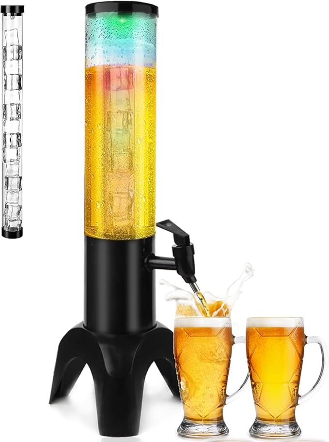 Beer Dispenser Margarita Tower, 50oz Mimosa Tower Dispenser with Ice Tube and LED Light, Tabletop Drink Tower Dispenser 1.6 qt for Beer, Margarita, Liquor, Beverage
