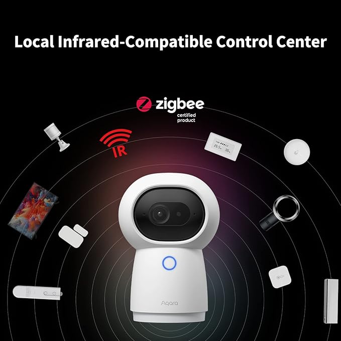 Aqara 2K Indoor Security Camera Hub G3, 360° Pan & Tilt Smart Cam | WiFi Security Camera for Baby & Pet, AI Facial & Gesture Recognition, Infrared Remote, Compatible with HomeKit Alexa IFTTT