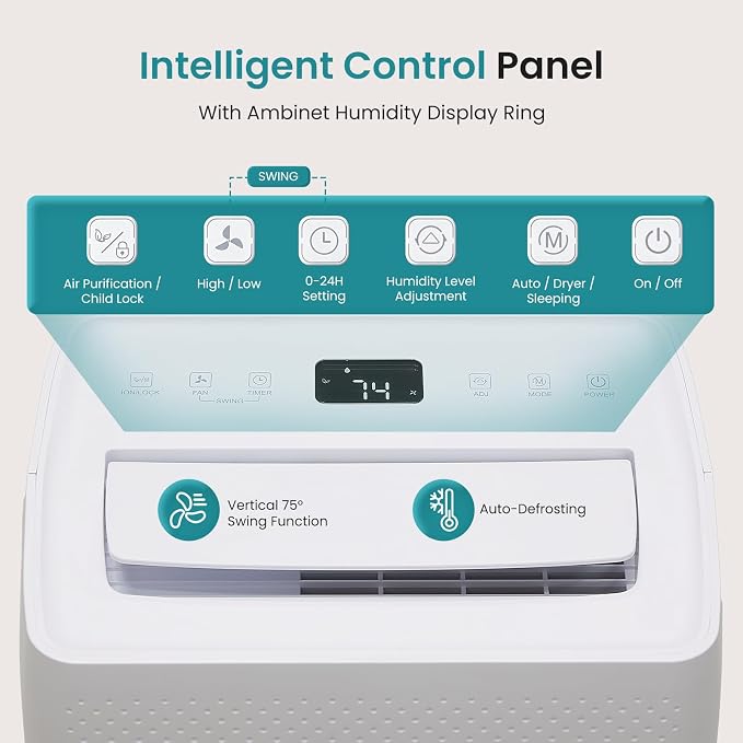 OLIXIS 50Pints Dehumidifier with Drain Hose, Most Efficient Energy Star, 3,500 Sq.Ft Dehumidifier for Basement, 4.5L Tank 41dB, Airflow Swing, Ideal Humidity Remover for Home, Bedroom & Bathroom