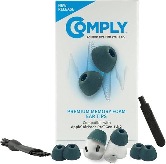 Comply Memory Foam Replacement Earbud Tips for Apple AirPods Pro 1 & 2 Ultimate Comfort, Secure Fit, Superior Noise Isolation Anti Slip, Prevent from Falling Out Green, Small (3 Pairs)