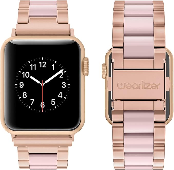 Wearlizer Compatible with Apple Watch Bands 42/44/45/46/49mm Mens Womens Wristband for iWatch SE Strap Stainless Steel Pink Resin Stylish for iWatch Series 11 10 9 8 7 6 5 4 3 SE/Ultra 3 2 1