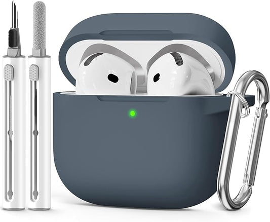 for AirPods 4 Case 2024 Come with Cleaner Kit,Soft Silicone Protective Cover for Apple AirPods 4th Generation Cases with Keychain,Compatible with AirPod 4 Case for Women Men-Grey