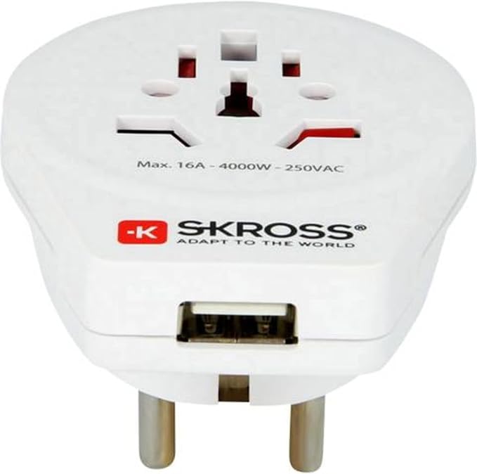 Skross World to Europe USB Travel Adaptor, White