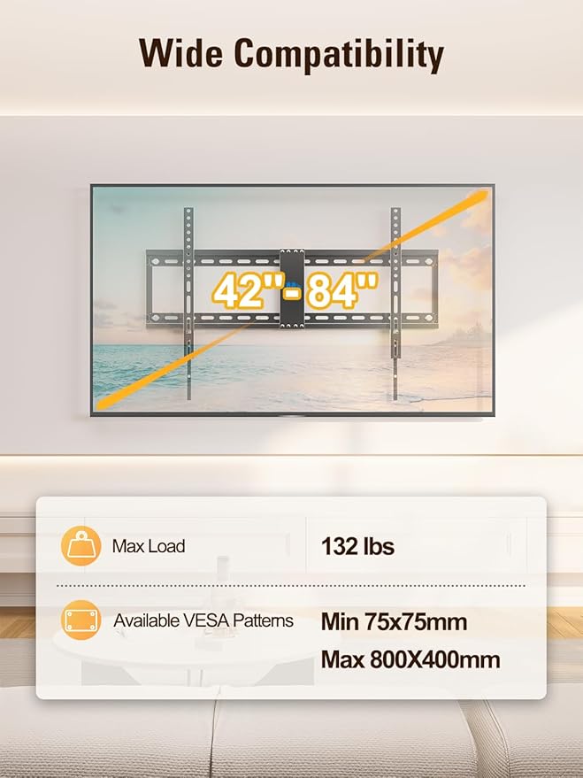 Mounting Dream Tilt TV Wall Mount for Most 42-84 inch TV, Universal Tilt TV Mount Wall Bracket with Low Profile Design, Max VESA 800x400mm and 132 LBS, Easy for Centering on 16", 18", 24", 32" Studs