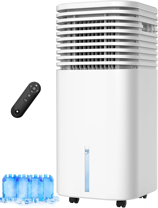 Portable Evaporative Cooler with 4 Modes&3 Speeds, 15H Timer, 2Gal Tank for 24H Cooling Swamp Cooler, 4Ice Packs, 1800CFM, 120°Swing, Remote Evaporative Air Cooler for Indoor Bedrooms