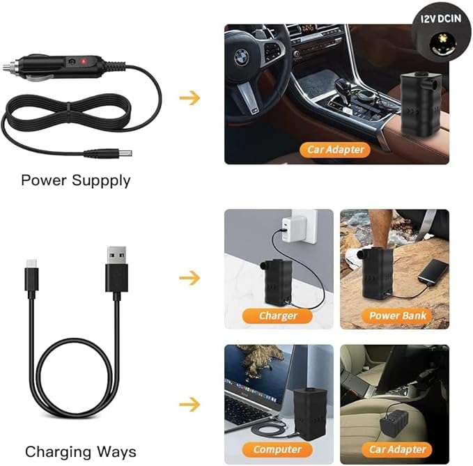 Woowind AP6 6000 mAh Air Pump for Inflatables Pool Pump 12V Air Mattress Pump Battery Powered Portable Air Pump with Car Adapter for Pool Floats, Swimming Rings, Air Bed, Air Sofa