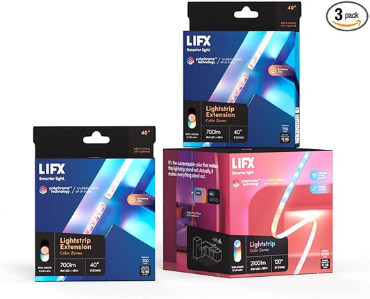 LIFX Lightstrip Bundle - with 120" Smart LED Lightstrip and 2 40" Extensions, Multicolor, 3 Piece Set