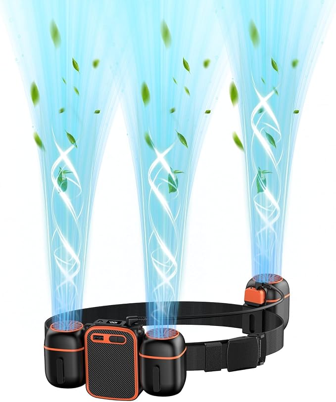 2026 Portable Waist Fan with Dual Small Fans for 10 times Strong Wind & Wide Cooling Area 10000mAh Battery Over 30H Working Time Hands-Free Fan with Belt for Outdoor, Sports (Black Orange)