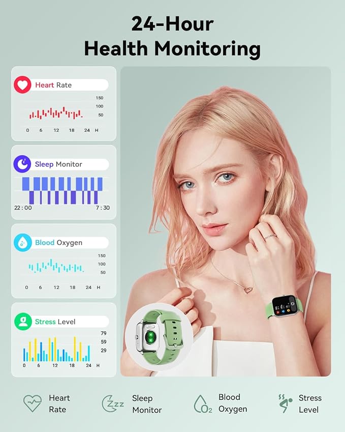 Quican Smart Watch for Women/Men, Compatible for Android Phones and iPhone | Alexa Built-in, 1.8" Fitness Tracker Watches for Women, IP68 Waterproof /Bluetooth Call, Heart Rate/Sleep Monitor, Green