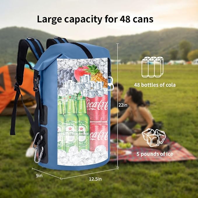 48cans Large Cooler Backpack Insulated Waterproof for Men Women Insulated Backpack Cooler Leak Proof Waterproof for 12 Hours Cooling for Camping Picnic Hiking Beach Travel Kayaking