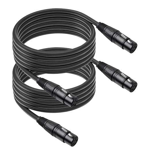 2 Pack 3 Pin XLR Female to Female Microphone Cables,15 FT,Professional Balanced Audio Cable with Oxygen-Free Copper, Gold-Plated Connectors - for Studio, Stage, PA Systems