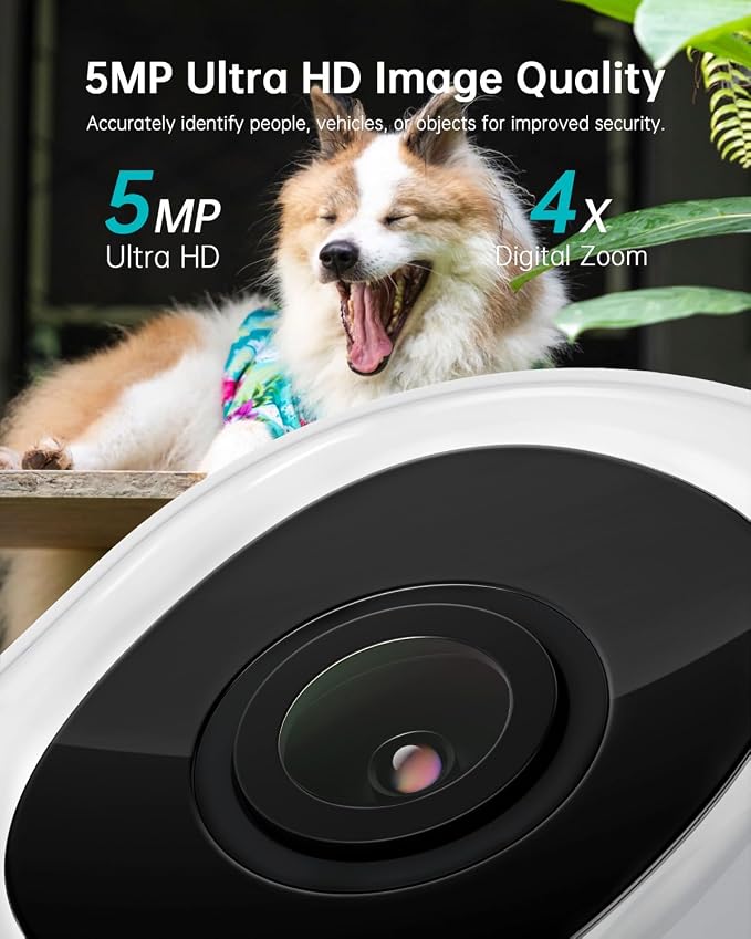 ZUMIMALL 5MP Security Camera Outdoor, 2K Solar Camera for Home Security, 2.4GHz WiFi, 2-Way Talk, Spotlight & Siren, IP66 Weatherproof, Compatible with Alexa