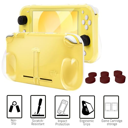 Orzly Switch Lite Accessories Bundle - Case & Screen Protector for Nintendo Switch Lite Console, USB Cable, Games Holder, Comfort Grip Case, Headphones, Thumb-Grip Pack & more (Orzly Gift Pack Yellow)