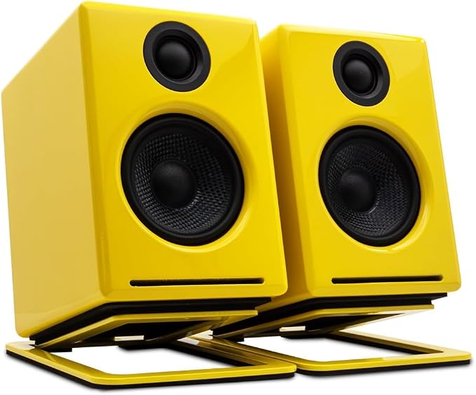 Audioengine DS1M Metal Speaker Stands Pair – Desktop Speaker Stands for Computer Speakers, Studio Monitors and Bookshelf Speakers - Yellow