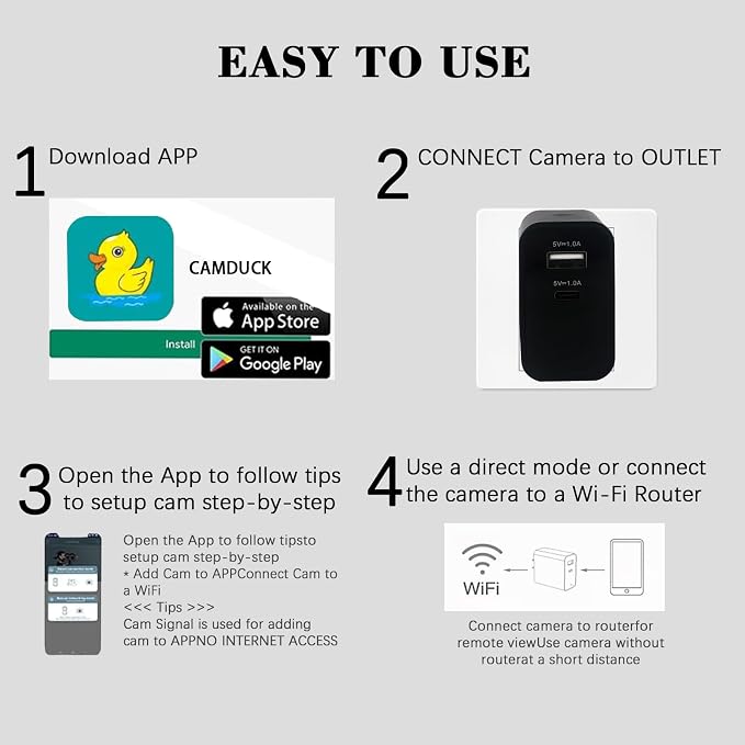 2026 Upgraded Camera Charger with WiFi Wireless Charger, 4K Security Camera Wireless Outlet Charger 160 Wide View & Remote App View (2.4GHz Nanny Cam for Home Indoor)