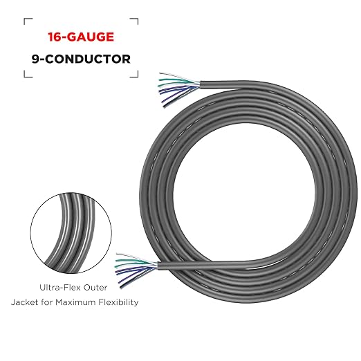 Recoil 20-Feet 9-Conductor Speaker Cable, 16AWG Pure OFC, Ultra-Flex and Easy Peel Jacket, 4-Channel Speaker Wire and Remote Wire