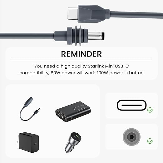 Starlink Mini Cable, Starlink Mini USB C to DC Power Cable, Waterproof Design, Plug and Play, Suitable for Outdoor Camping/Exploration. (10FT)